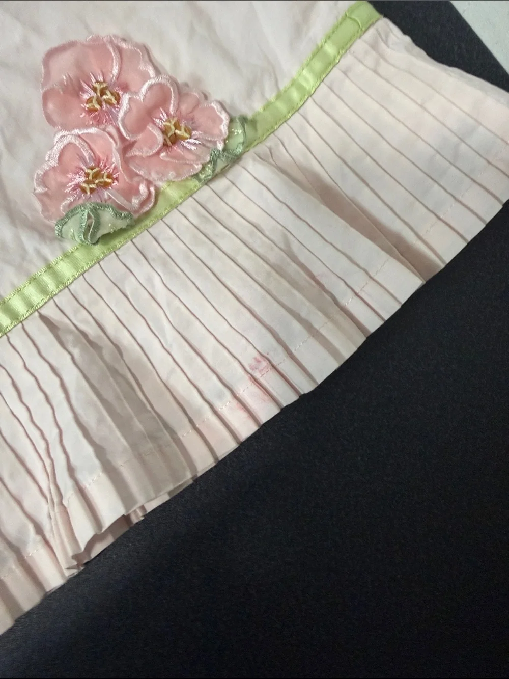 Gymboree Pale Pink Skirt with Green Ribbon and Pink Flower Appliqué